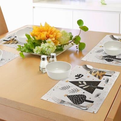 ABAKUHAUS placemats, moderne Scandinavische kerststemming, wasbare stof eetkamerkeukentafeldecoratie digitale print, beige zwart antracietgrijs