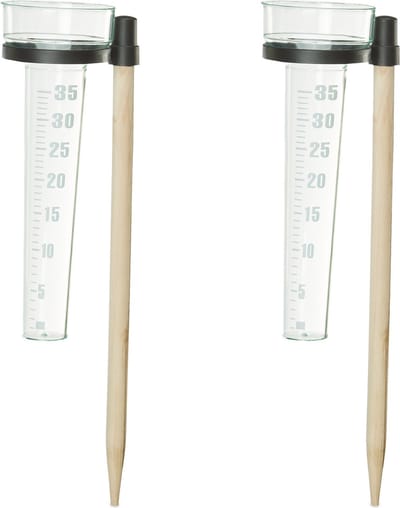 regenmeter met grondpen - set van 2 - 35 mm/m² - kunststof - hout - tuin
