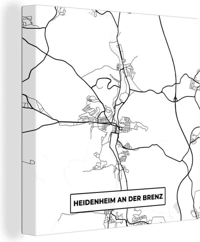 Canvas Schilderij Heidenheim an der Brenz - Plattegrond - Stadskaart - Kaart - 20x20 cm - Wanddecoratie