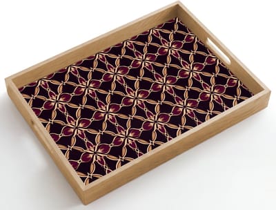 Dienblad hout 50x35 cm - Schootdienblad - Symmetrisch - Tegel - Burgundy - Borrelplank rechthoek - Plateau dienbladen