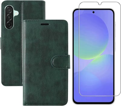 Hoesje geschikt voor Samsung Galaxy A36 bookcase Groen - Met screenprotector tempered glass Galaxy A36