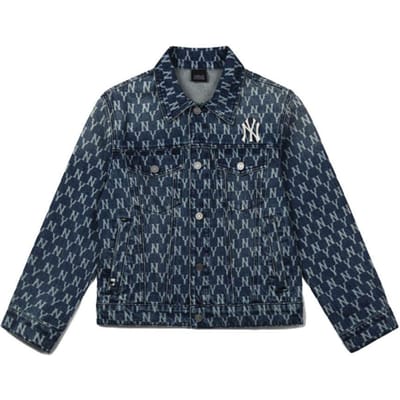 MLB Bloemenreeks New York Yankees Letterprint Katoenen Denim Jas Uniseks Jassen Denim-Blauw 31JPN3041-50U XS gray