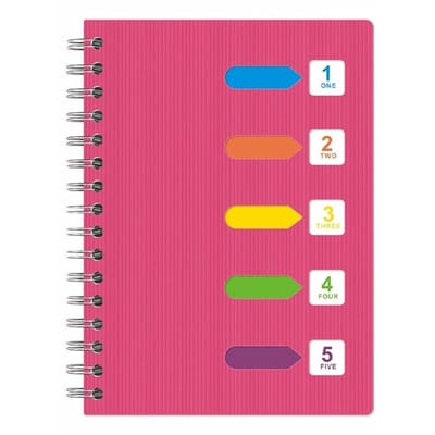 A5 Notitieboek met register - 14*21 cm Classificatienotitieblok - Reisnotitieboek - 9 mm Horizontale lijnen, 20 regels - Hoogwaardig dik papier - Spiraalbinding - 120 vellen/240 pagina's - indexnotitieboek geschikt voor studenten en kantoren - Roze