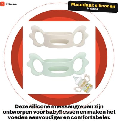 Dailygoods- Flessengreep 2 Stuks - Siliconen Handgrepen - Eenvoudige Installatie - Babyflessenhouder - Stevige Greep - Afmetingen 13,2 x 6 x 4,5 cm - Fleshouder