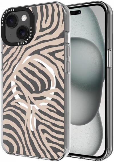 HappyCase Joy Hoesje | Geschikt voor Apple iPhone 15 | Compatibel met MagSafe | Back Cover | Beige | Safari Tiger Print