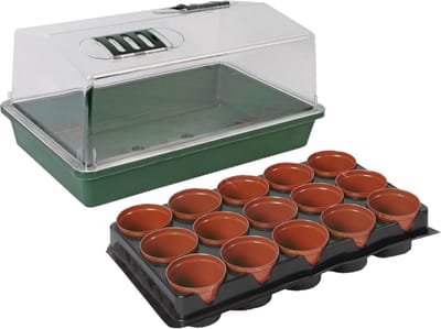 Kweekbak/kweekkast met deksel met 30x kunststof kweekpotjes 38 x 24 x 18 cm