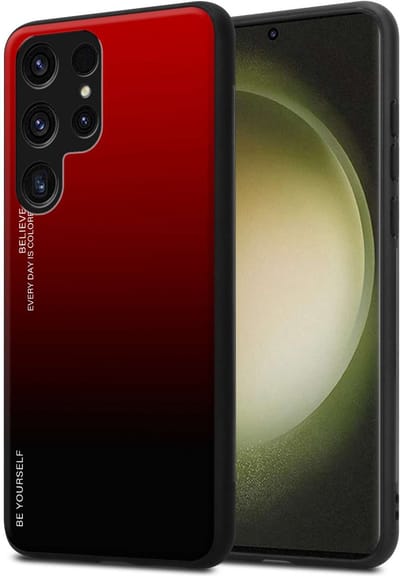 Cadorabo Hoesje geschikt voor Samsung Galaxy S23 ULTRA in ROOD - ZWART - Tweekleurige beschermhoes van TPU-silicone Case Cover en achterzijde van gehard glas
