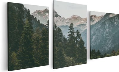 Artaza Canvas Schilderij Drieluik Bos Met Bomen In De Bergen - 120x60 - Foto Op Canvas - Canvas Print