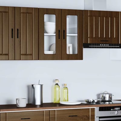 vidaXL - Keukenbovenkast - met - glazen - deur - Porto - bruin - eikenkleur