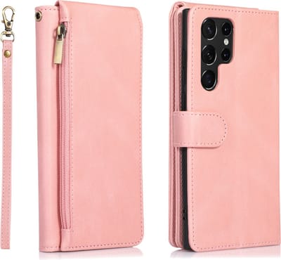 Book Case Samsung Galaxy S23 Ultra | Hoogwaardig PU Leren Telefoonhoesje | Pasjeshouder | Roze
