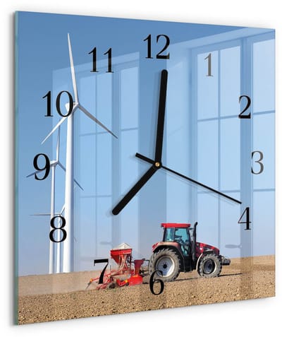 Tulup Wandklok - Tractorveld Klok Glas Met Opdruk - 30x30 cm - Veelkleurig Moderne Wandklok Glas - Zwarte Handen - Vierkante Wandklok - Wandklok Glas Met Motief - Decoratieve Glazen Klok