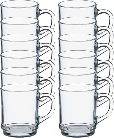 Duralex Theeglazen Versailles - 12x stuks - glas - 260 ml - met oor - transparant hard glas