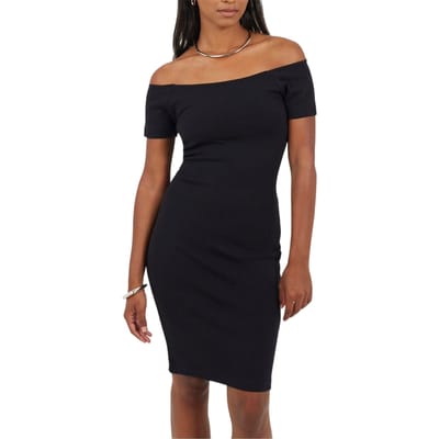 Brave Soul dames off-shoulder korte mouw bodycon jurk (zwart)