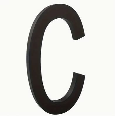 Huisnummer C zwart - groot 15cm - huisnummer mat zwart