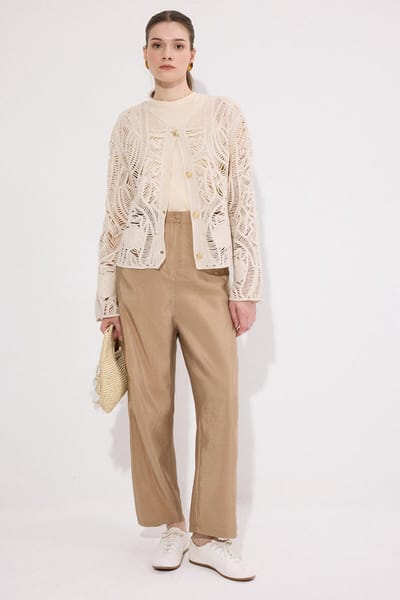 Touché Privé - Cupro broek met wijde pijpen - Taupe - Dames