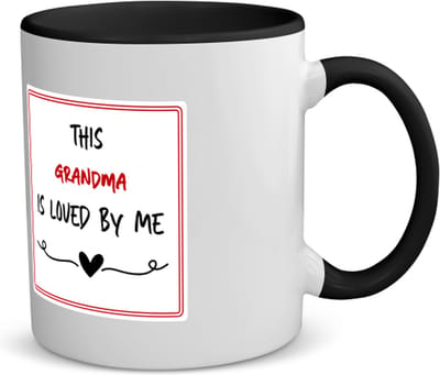 Akyol - this grandma is loved by me koffiemok - theemok - zwart - Oma - iemand die houdt van zijn oma - verjaardag - cadeautje voor oma - oma artikelen - kado - geschenk - 350 ML inhoud