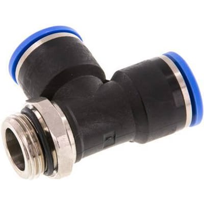 14mm x G1/2'' rechte hoek T-stuk Messing/PA 66 Insteekfitting Buitendraad Draaibaar NBR