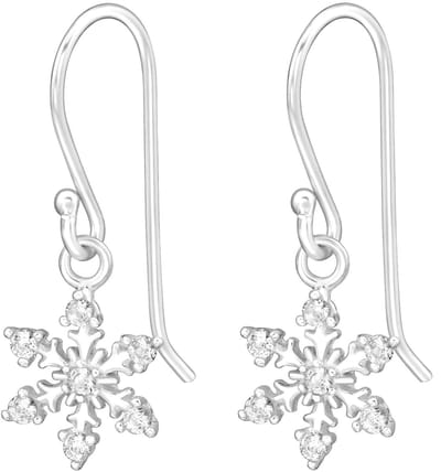 Joy|S - Zilveren sneeuwvlokje bedel oorbellen - oorhangers - zirkonia