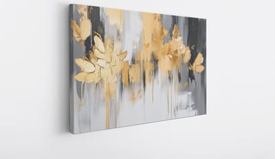 Saammp Canvas Schilderij - Goud grijs penseelstreken - Abstract kunstwerk - 30x20 - Foto op canvas - Wanddecoratie - Muurdecoratie Woonkamer - Slaapkamer decoratie - Canvas Print