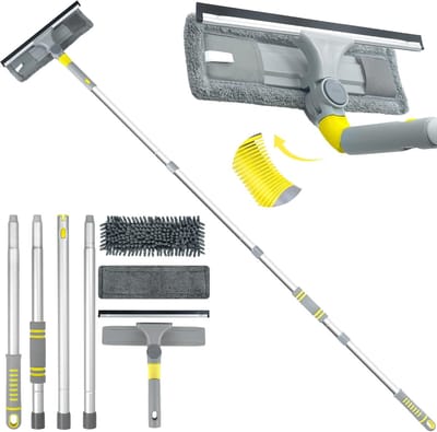 Famanu – Telescopische raamreinigingsborstel (163 cm), 3-in-1 wandreiniger met microvezeldoek voor ramen, spiegels en auto’s