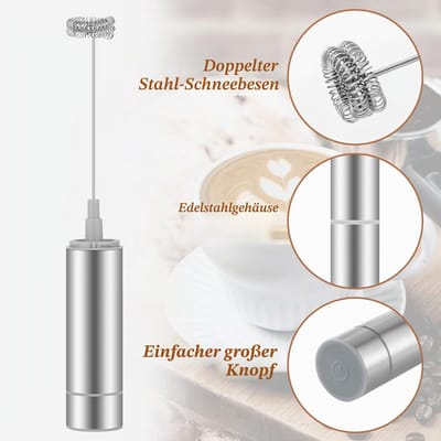 Melkopschuimer, mini-garde van roestvrij staal, extra sterke motor en werkt op batterijen, mixer voor koffie, crème, cappuccino, latte, cocktails, sap