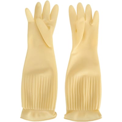 Herbruikbare Rubberen Handschoen Waterdicht 45cm Lang Huishoudelijke Schoonmaakhandschoen voor Keuken Afwassen Wassen beige