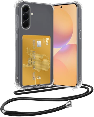Hoesje Geschikt voor Samsung A36 Hoesje Met Telefoonketting Pasjeshouder Shockproof Case Koord - Hoesje Geschikt voor Samsung Galaxy A36 Hoes Met Kaarthouder - Transparant