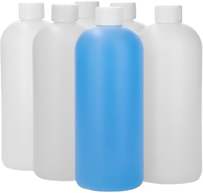 6 x 1000 ml ronde fles HDPE naturel + Kindveiligedop wit - BPA Vrij - Niet Breekbaar - Plastic Flesjes Navulbaar - Met Dop - Lege Flessen - 6 stuks.
