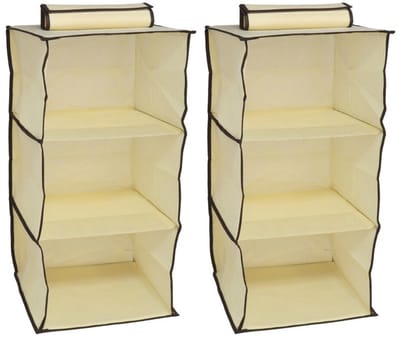 Gerimport Camping opberg/hangkast - 2x - leg niveaus - opvouwbaar - beige - 30 x 60 cm