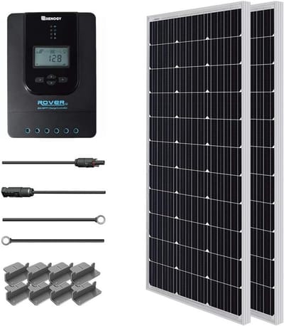 Zonne-installatie 12V 1kWh met 200W monokristallijn paneel en MPPT laadregelaar voor camper, balkon en tuin