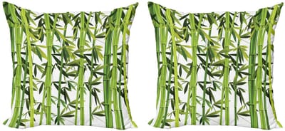 ABAKUHAUS kussenhoes-set – 2x50x50 cm – microvezel – groen/wit – dubbelzijdig bedrukt