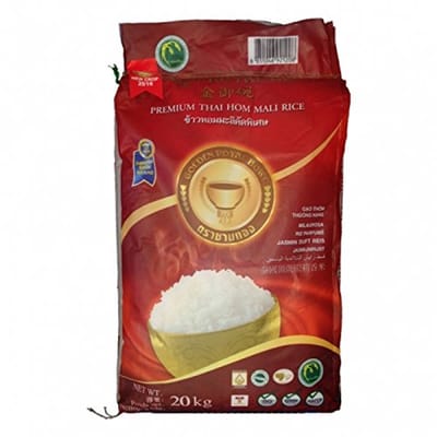 Golden Royal Bowl Jasmijnrijst Hom Mali Premium 20 kg – Authentieke Thaise Geurige Rijst | Thai Jasmine Rice | Aromatische Langkorrel Rijst voor Aziatische Gerechten & Curry’s met Kajal Sticker