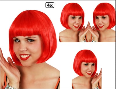 4x Pruik Sensation bobline rood - Carnaval thema feest party festival optocht