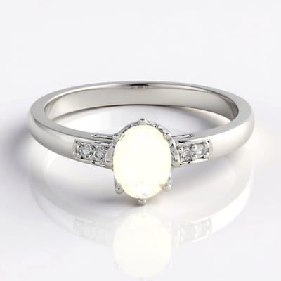 Cavill - Zilveren Ring met Welo Opaal 0,675 ct - 925 Sterling Zilver - Ovale Schaakbord Slip - Met Zirkonia Accent - Elegante Damesring