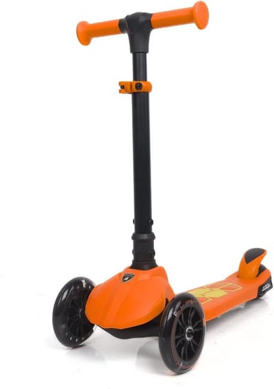 Lamborghini Kinderstep 3 tot 6 jaar – Officieel Gelicentieerde Driewieler met Lichtgevende Wielen – Opvouwbare Autoped met Verstelbaar Stuur & Achterrem – Oranje