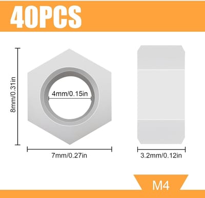 40 Stuks M4 Plastic Moeren en Schroeven - Nylon Hex Moeren voor Draadstangen en Bevestigingen