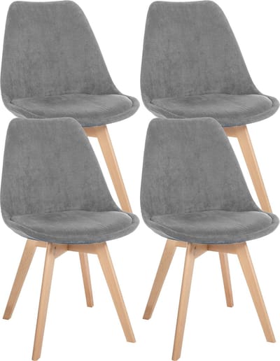 CLP Linares Set van 4 eetkamerstoelen grijs Cord