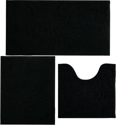 Badkamermatten Set - Zachte Vloerkleden - Badkamer Comfort - Super Absorberend - 3-Delig 20x32 Inch - Zwart
