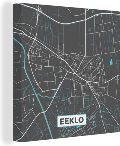Canvas Schilderij Stadskaart – Grijs - Kaart – Eeklo – België – Plattegrond - 20x20 cm - Wanddecoratie