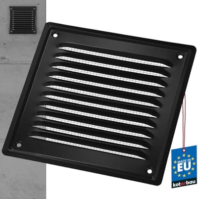 Ventilatierooster 165 x 165 mm – Gelakt Zwart Insectenwerend en Corrosiebestendig voor Ventilatie en Open Haard