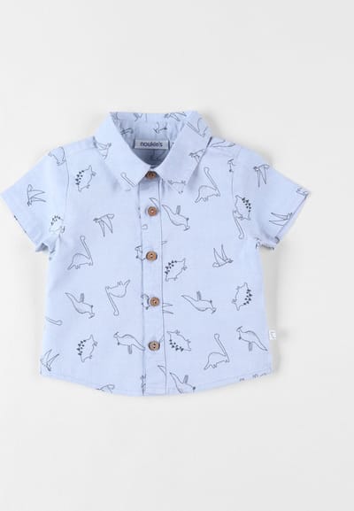 Chambray dinos hemd met korte mouwen, lichtblauw