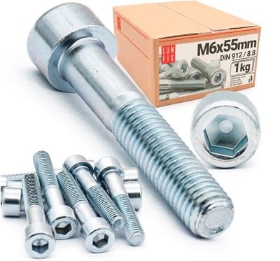 LUN FIX - Zylinderkopfschroeven M6 x 55 mm - 1 kg (120 stuks) - DIN 912 - Vol draad - Staal verzinkt