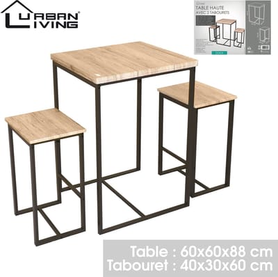 Urban Living - Hoge Bartafel met 2 Barstoelen/krukken - Barstoel - Barkruk