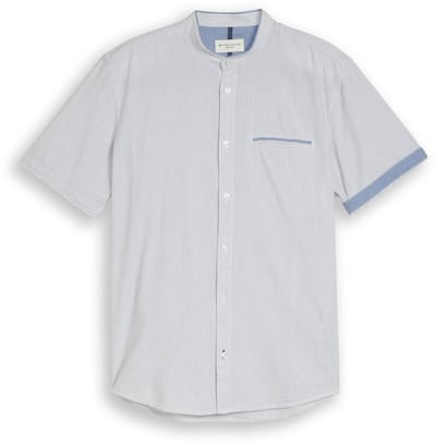 Tom Tailor - Regular fit overhemd met korte mouwen en opstaande kraag - Maat XXL - white navy small stripe