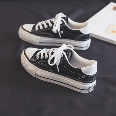 Platform Canvas Schoenen Herfst Nieuwe Lage Sneakers Vrouwelijke Studenten Veelzijdige Casual Schoenen Binnenzool Verhogende Schoenen 40 zwart