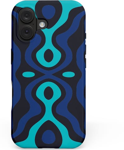 Casetastic hoesje geschikt voor Apple iPhone 16 - MagSafe - Dubbellaagse bescherming - Blauwe Golf Lijnen - Fashion Case - Donkerblauw Wit