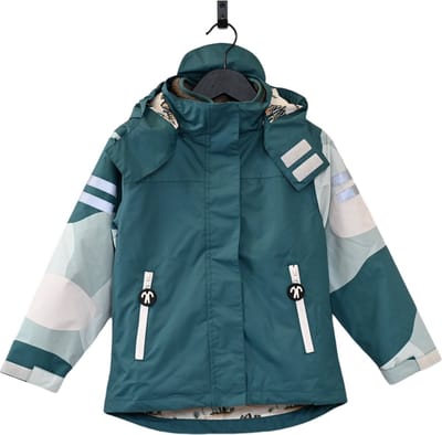 Ducksday - Regenjas Kinderen - Uitneembare Fleece jas - Waterdicht - Ademend - 3 in 1 - Winterjas Unisex - Donkergroen - Maat 98/104