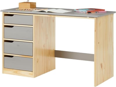 Kinderbureau Massief Hout - Bureau Kinderkamer - Huiswerk Maken - Kantelbaar Werkblad - 114 x 76 x 55 cm - Natuur/Grijs