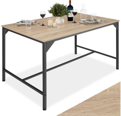 tectake® Eettafel van Hout en Metaal - 120 x 75 x 75 cm - Keukentafel - Tafel voor Eetkamer, Keuken, Woonkamer en Kantoor - Zwart Metalen Frame - (Industrieel Licht Hout, Sonoma Eiken)