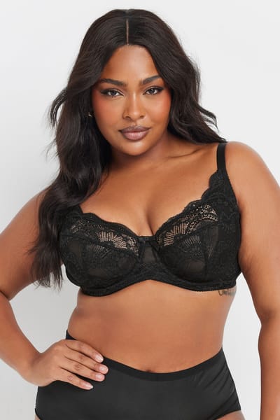 Yours 2 Pack Bh's Met Bloemenkant En Beugel In Zwart/Roze Size 85C